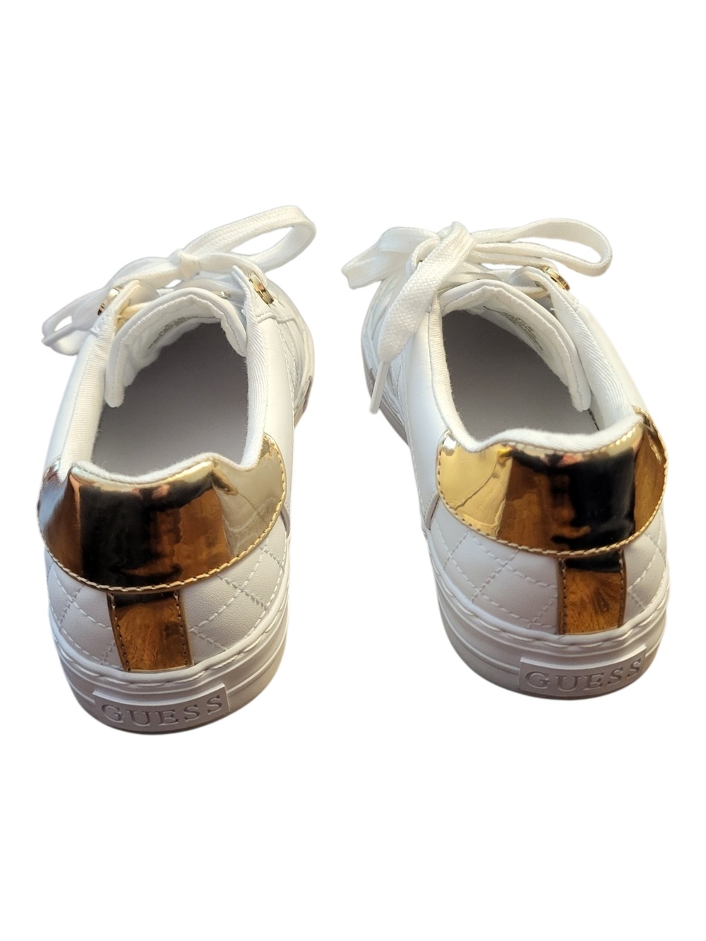 Guess Women's White Loven Quilted Sneakers with Gold Accents - Size 8.5M - Picture 5 of 10